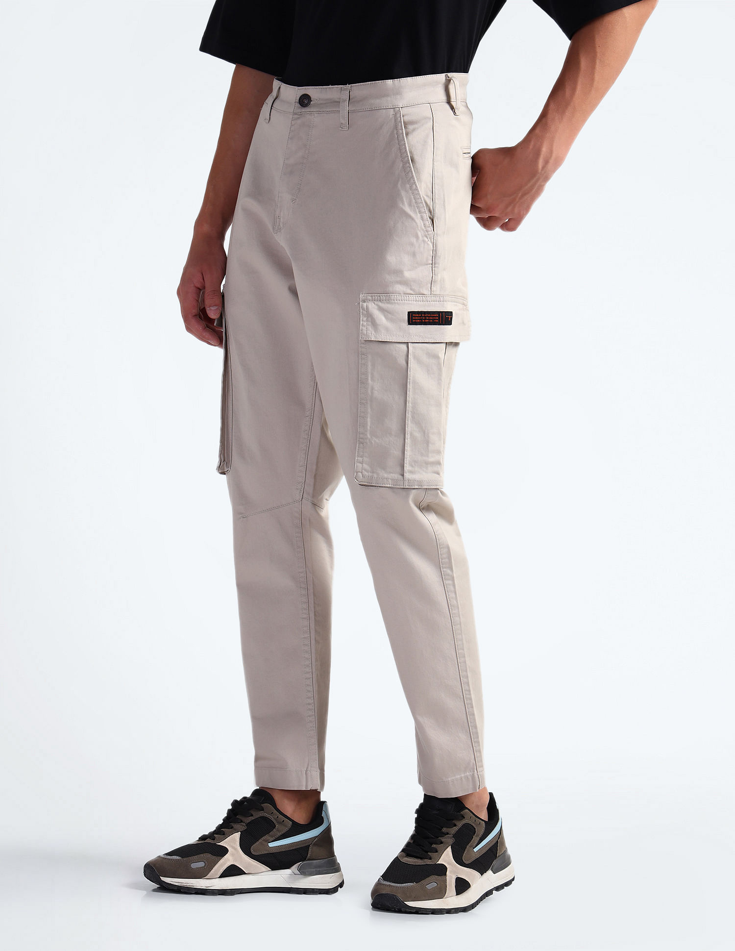 Flying Machine Twill Solid Cargo Trousers