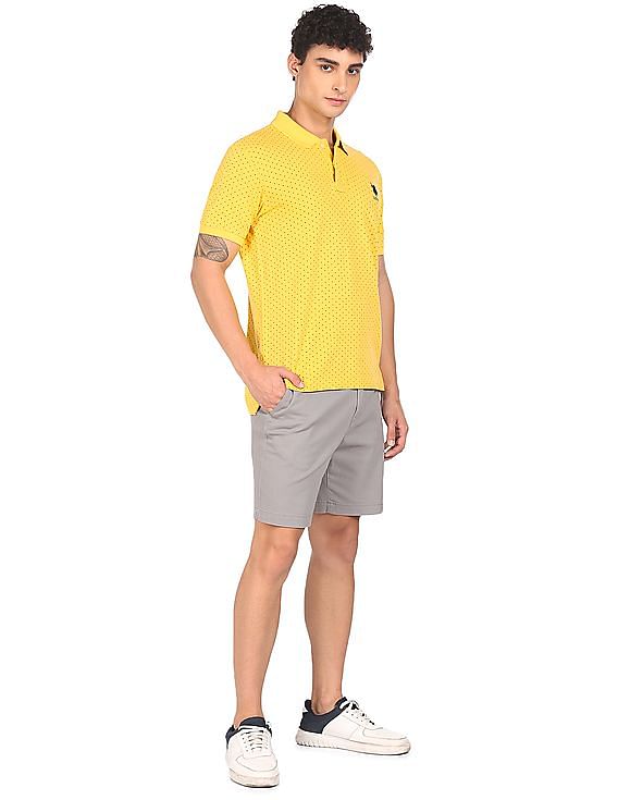U.S. Polo Assn. Men Yellow Cotton Printed Polo Shirt