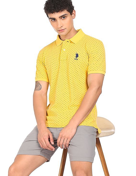 U.S. Polo Assn. Men Yellow Cotton Printed Polo Shirt