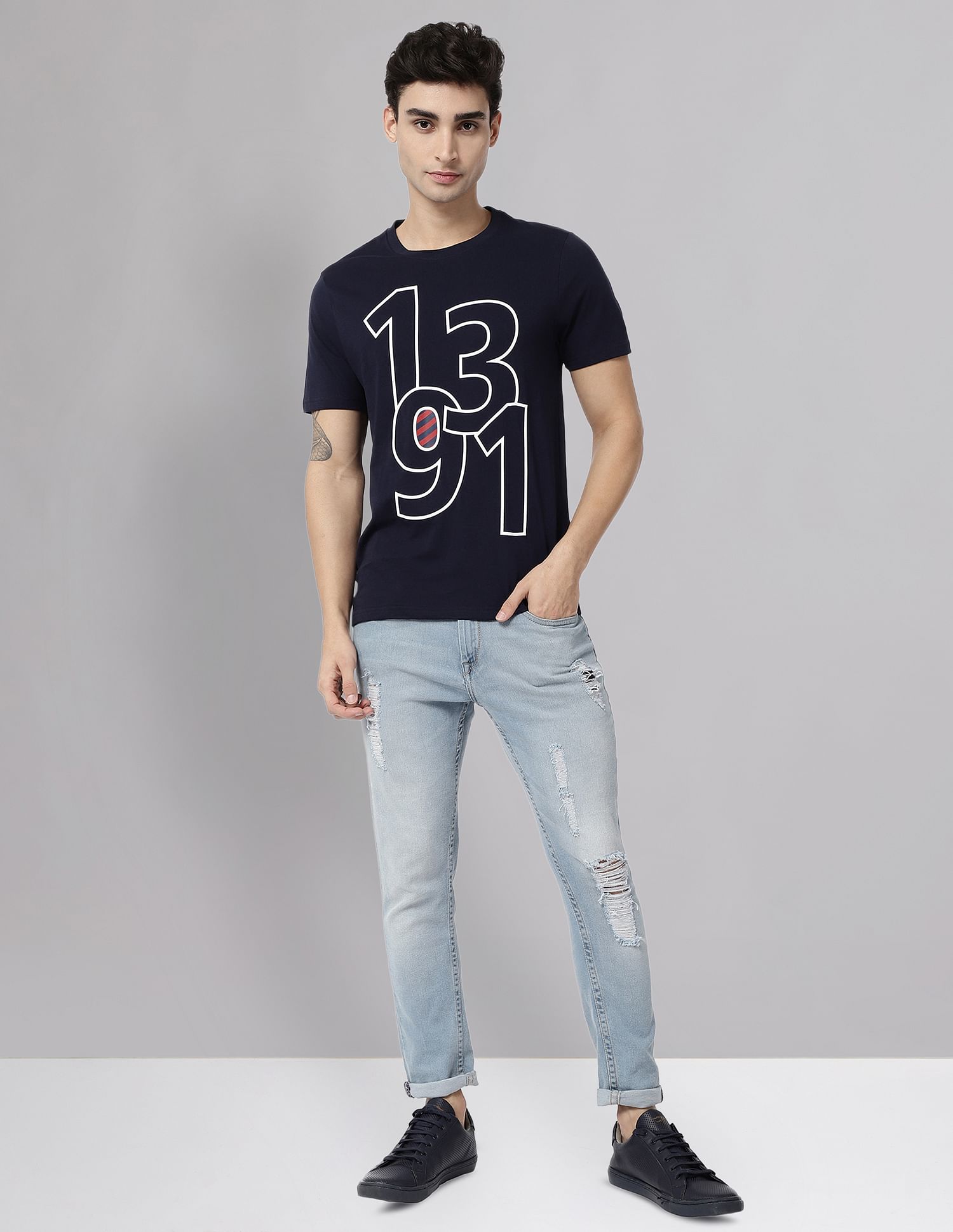 AD by Arvind Typographic Print Cotton T-Shirt