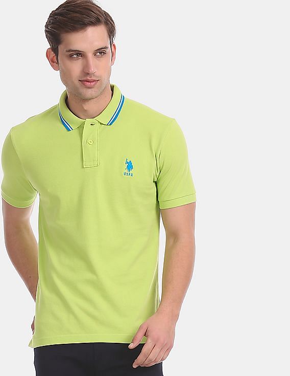 U.S. Polo Assn. Green Tipped Collar Pique Polo Shirt