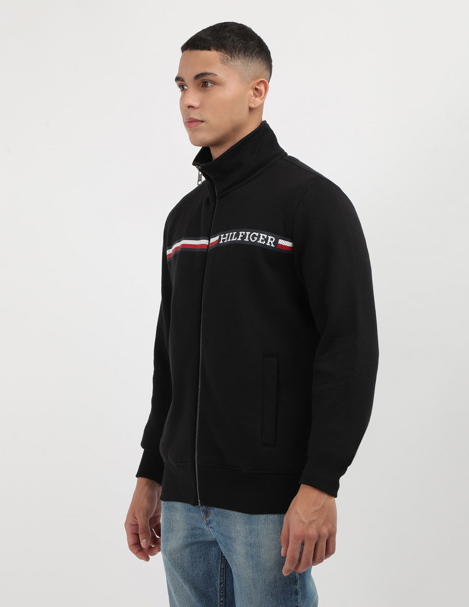 Tommy Hilfiger Chest Stripe Zip Through Sweatshirt