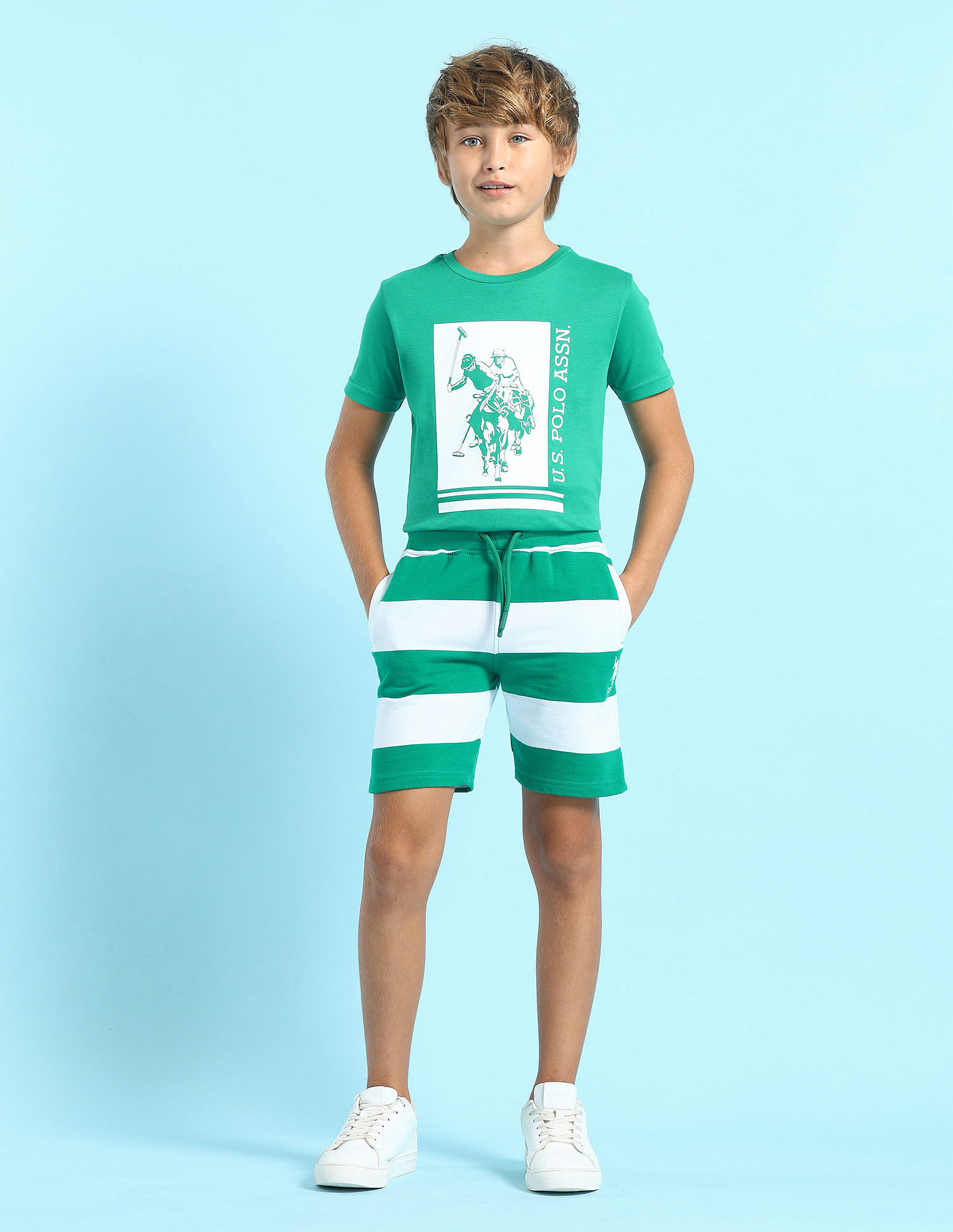 U.S. Polo Assn. Kids Boys Horizontal Striped Regular Fit Shorts