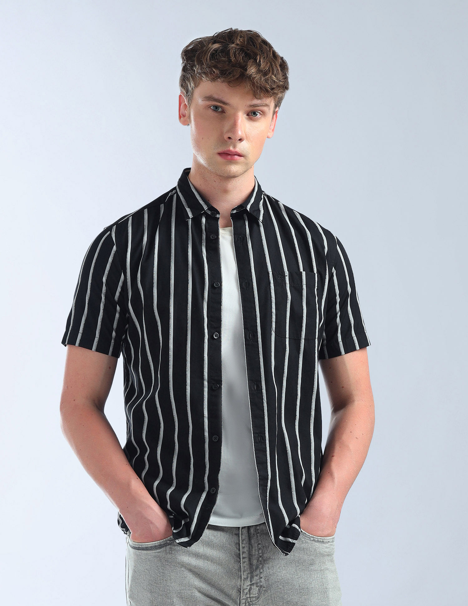 Flying Machine Vertical Striped Slim Fit Shirt