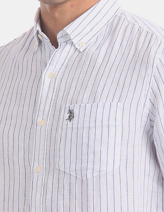 U.S. Polo Assn. Vertical Stripe Button Down Collar Linen Casual Shirt