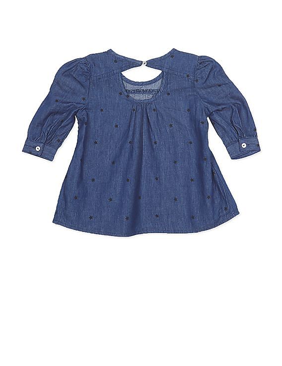 U.S. Polo Assn. Kids Round Neck Star Print Chambray Top