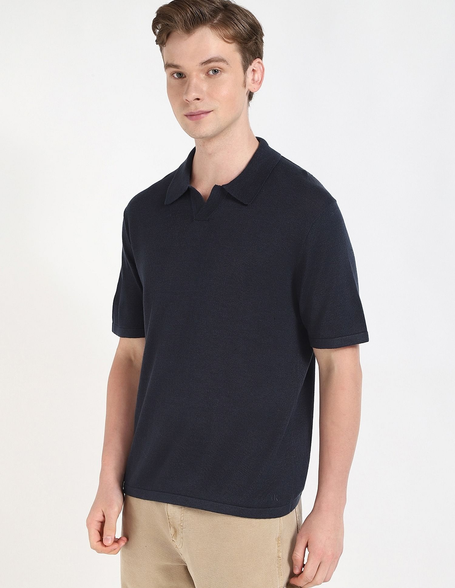 Calvin Klein Jeans Solid Regular-Fit Linen Polo T-Shirt