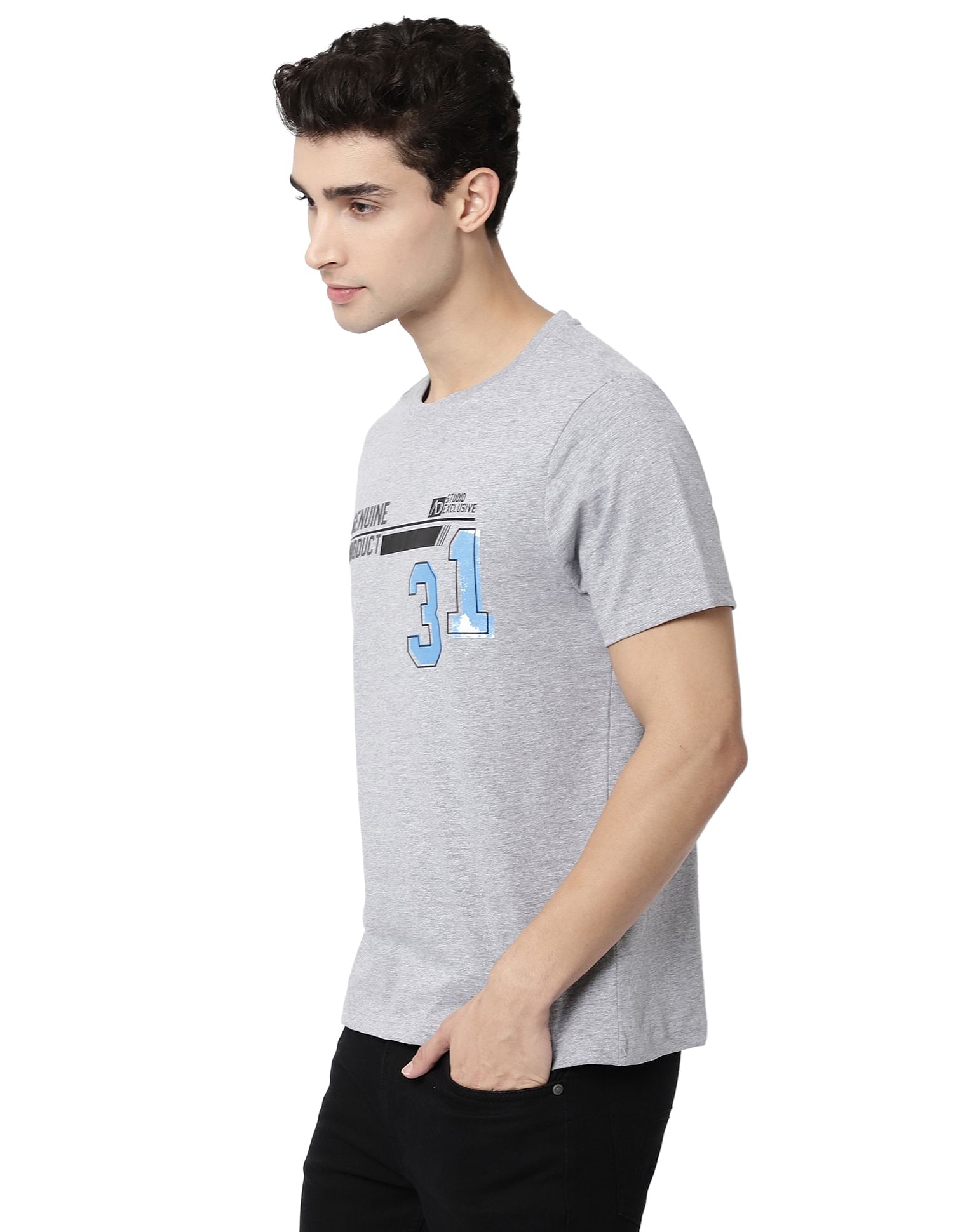AD by Arvind Crew Neck Typographic Print Cotton T-Shirt