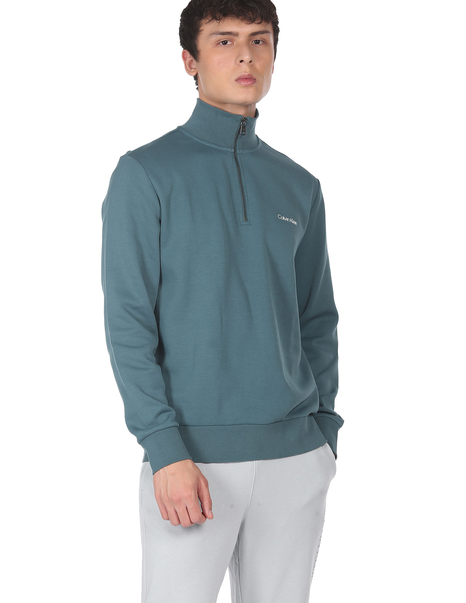 Buy Calvin Klein Jeans Men Blue Micro Logo Half Zipper Sweatshirt -  