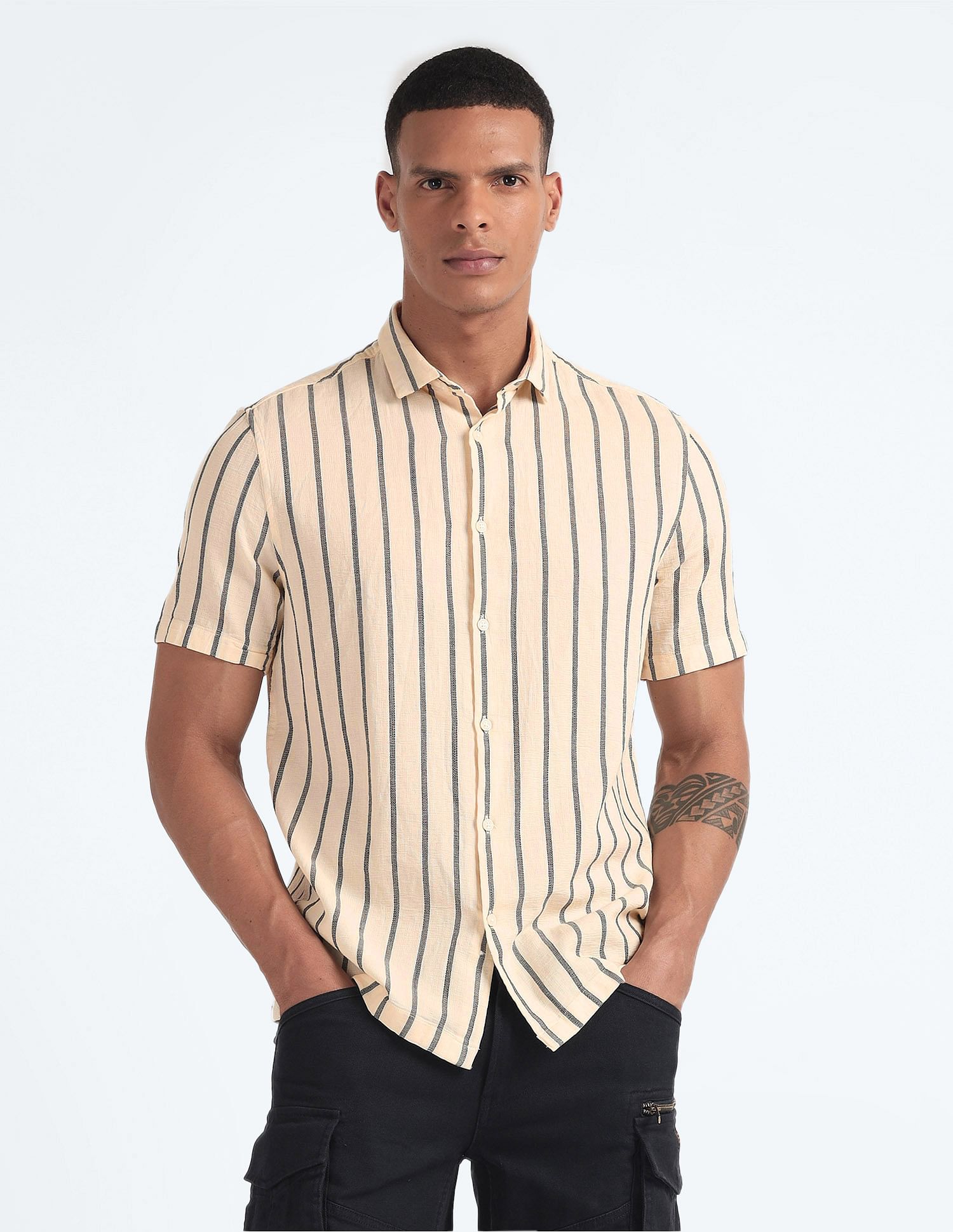 Flying Machine 30's Slub Striped Shirt