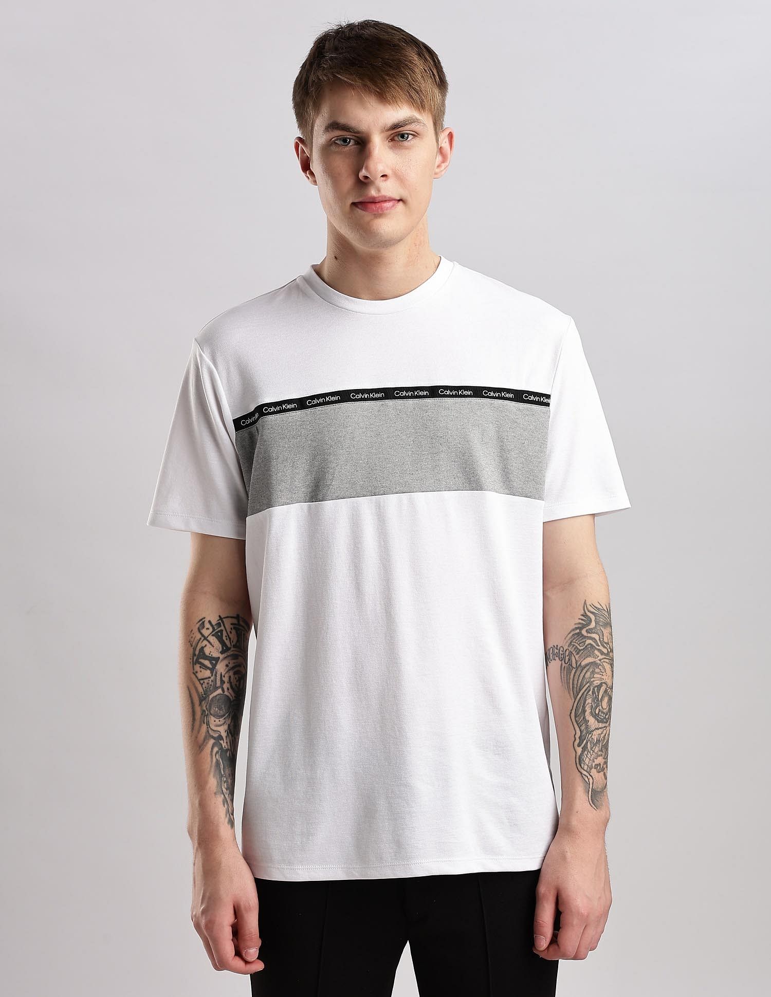 Calvin Klein Jeans Mens White Colourblocked T-Shirts