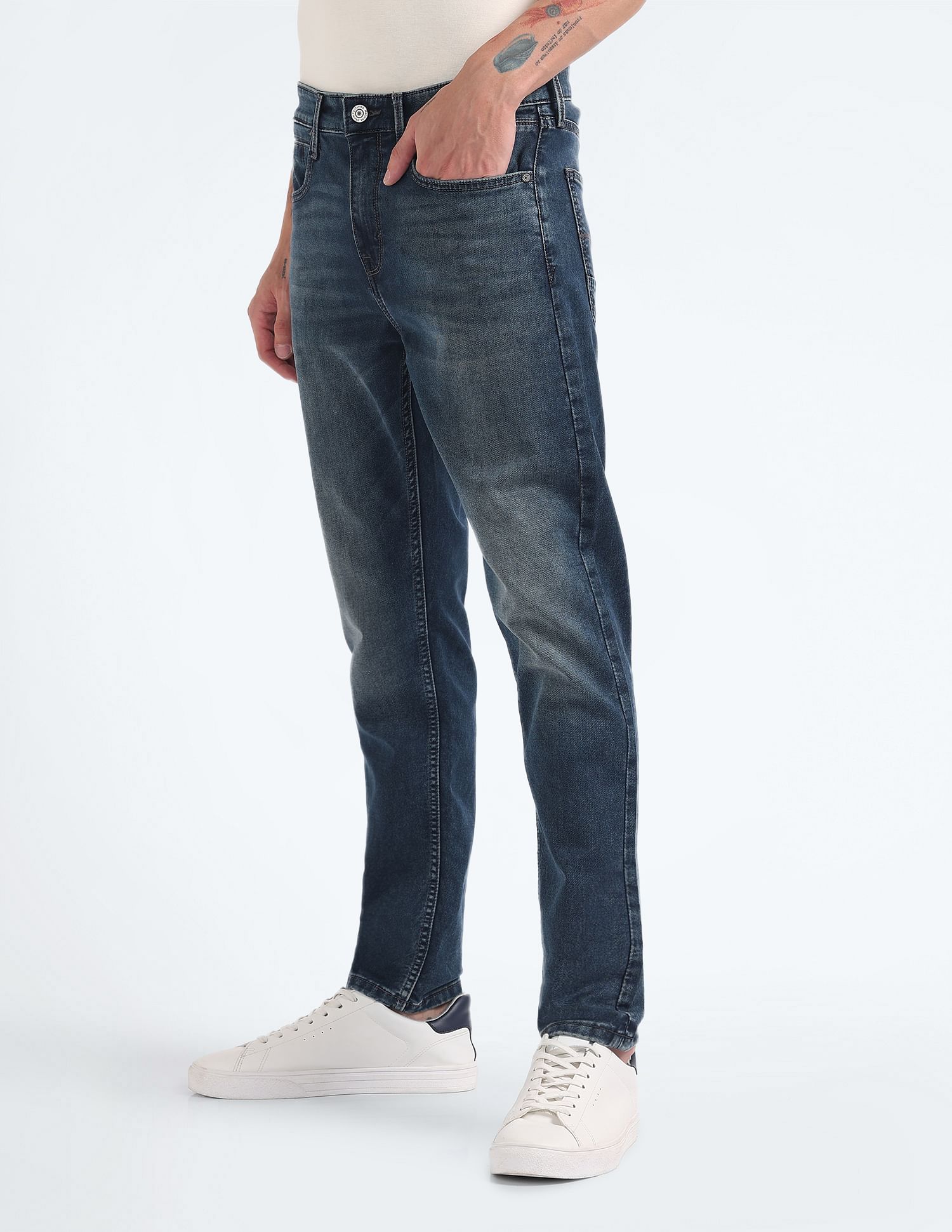 Flying Machine Mid Rise Slash Slim Tapered Jeans