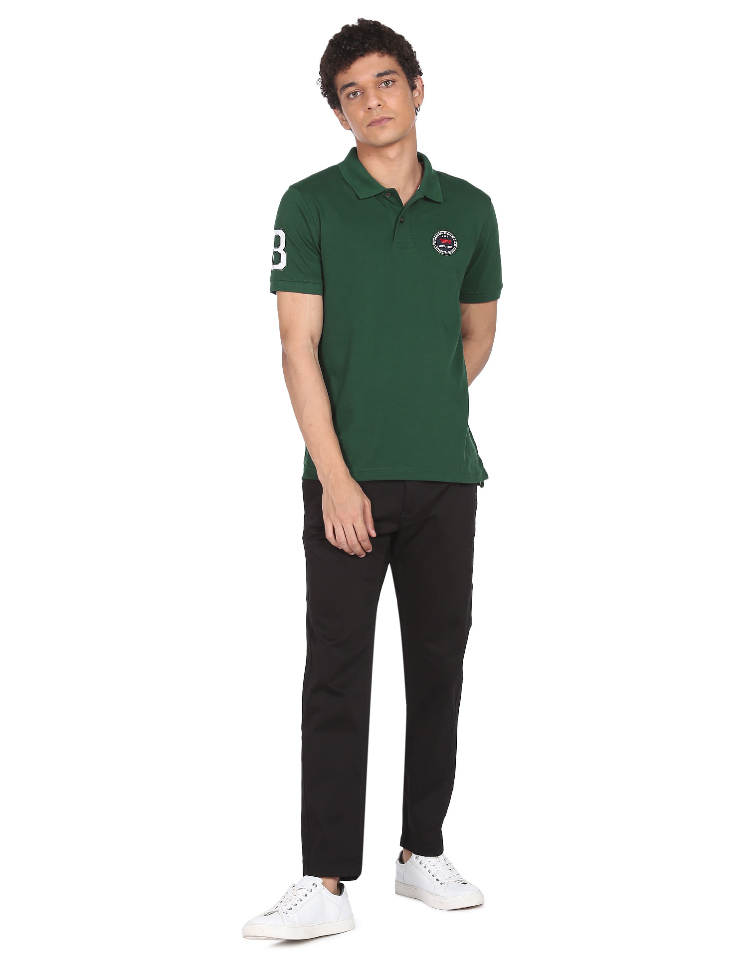 Flying Machine Printed Collar Applique Logo Polo Shirt