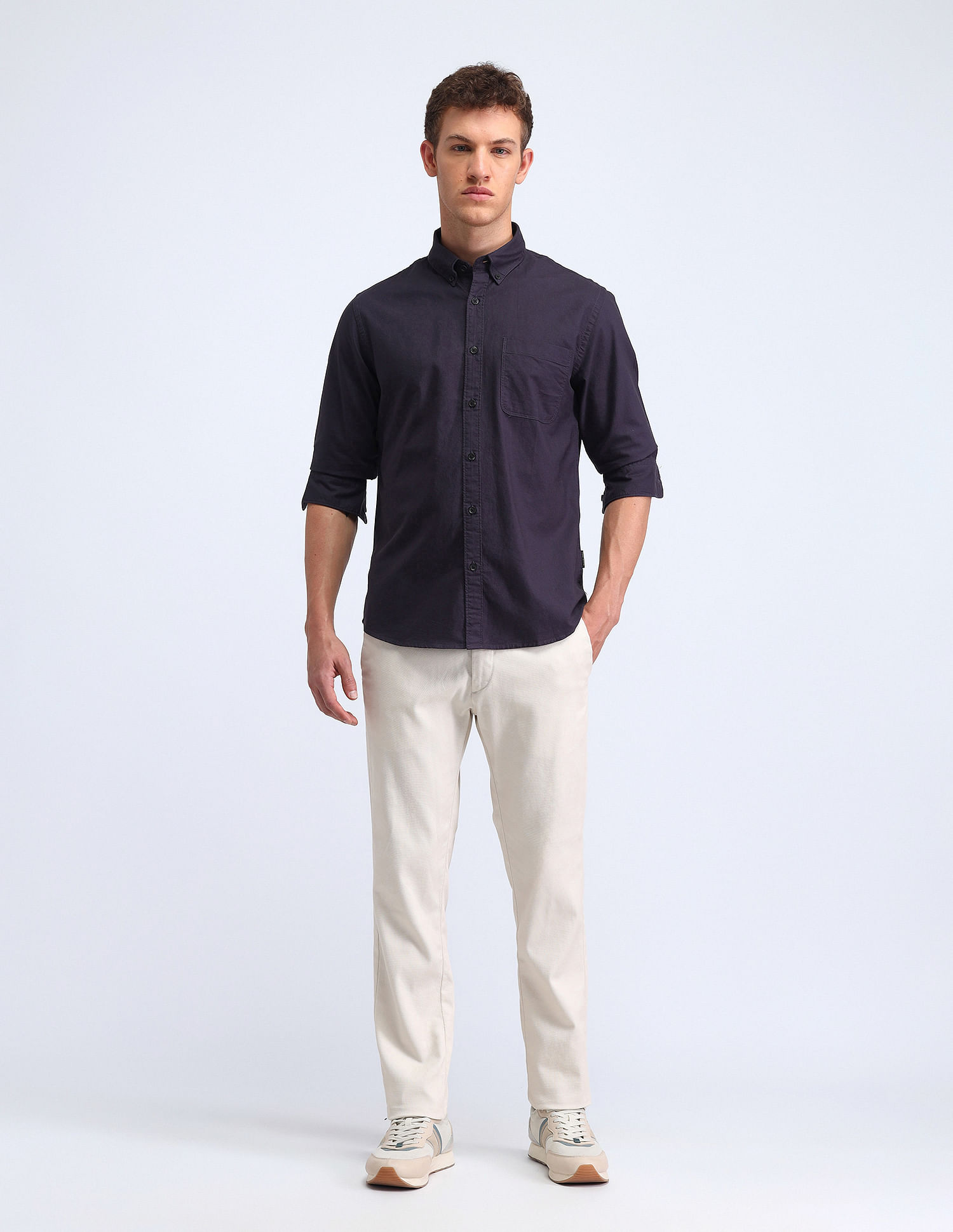 Flying Machine Slim Fit Solid Cotton Shirt