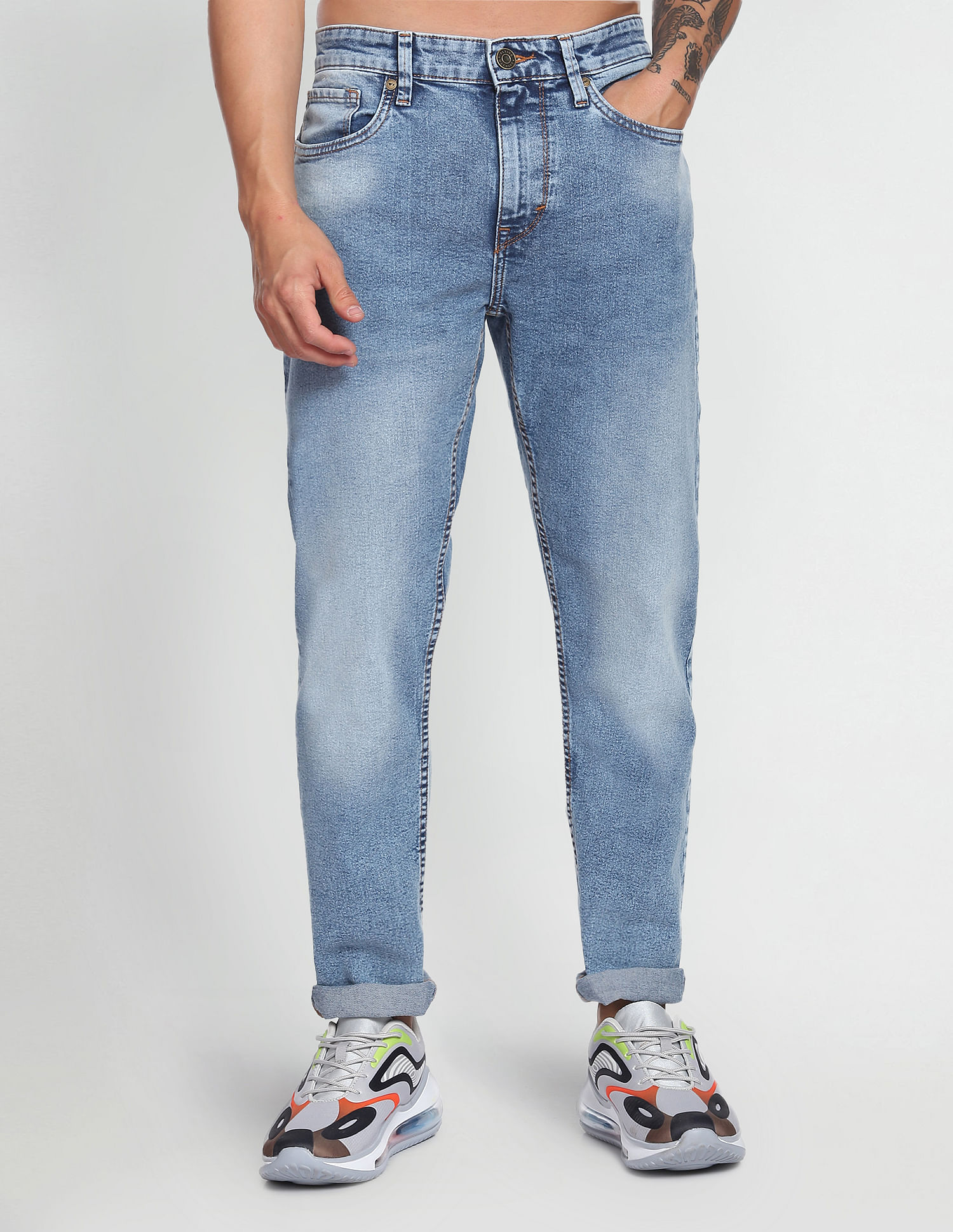 Flying Machine Stone Wash Slash Slim Tapered Jeans