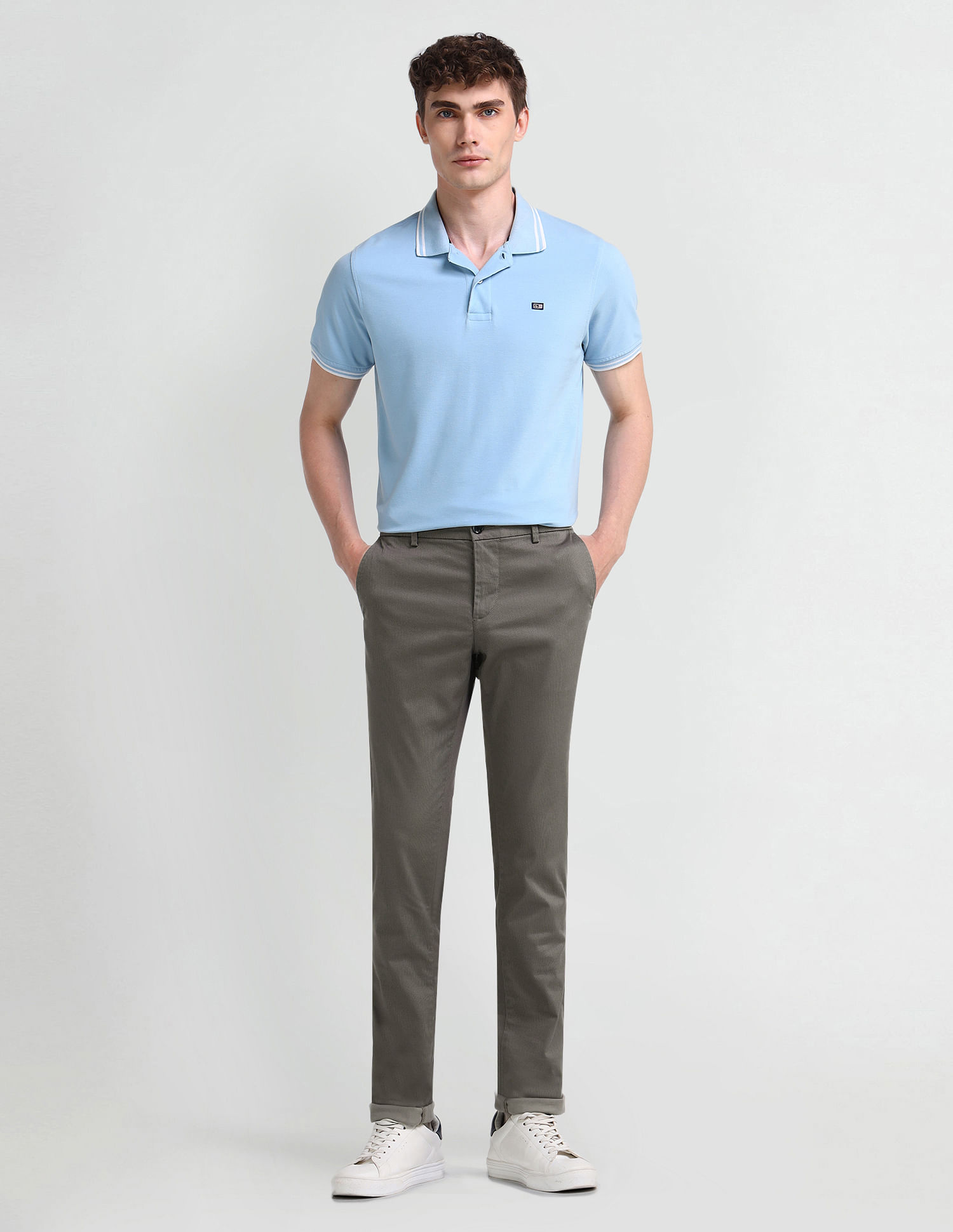 Arrow Sport Slim Mid Rise Textured Trousers