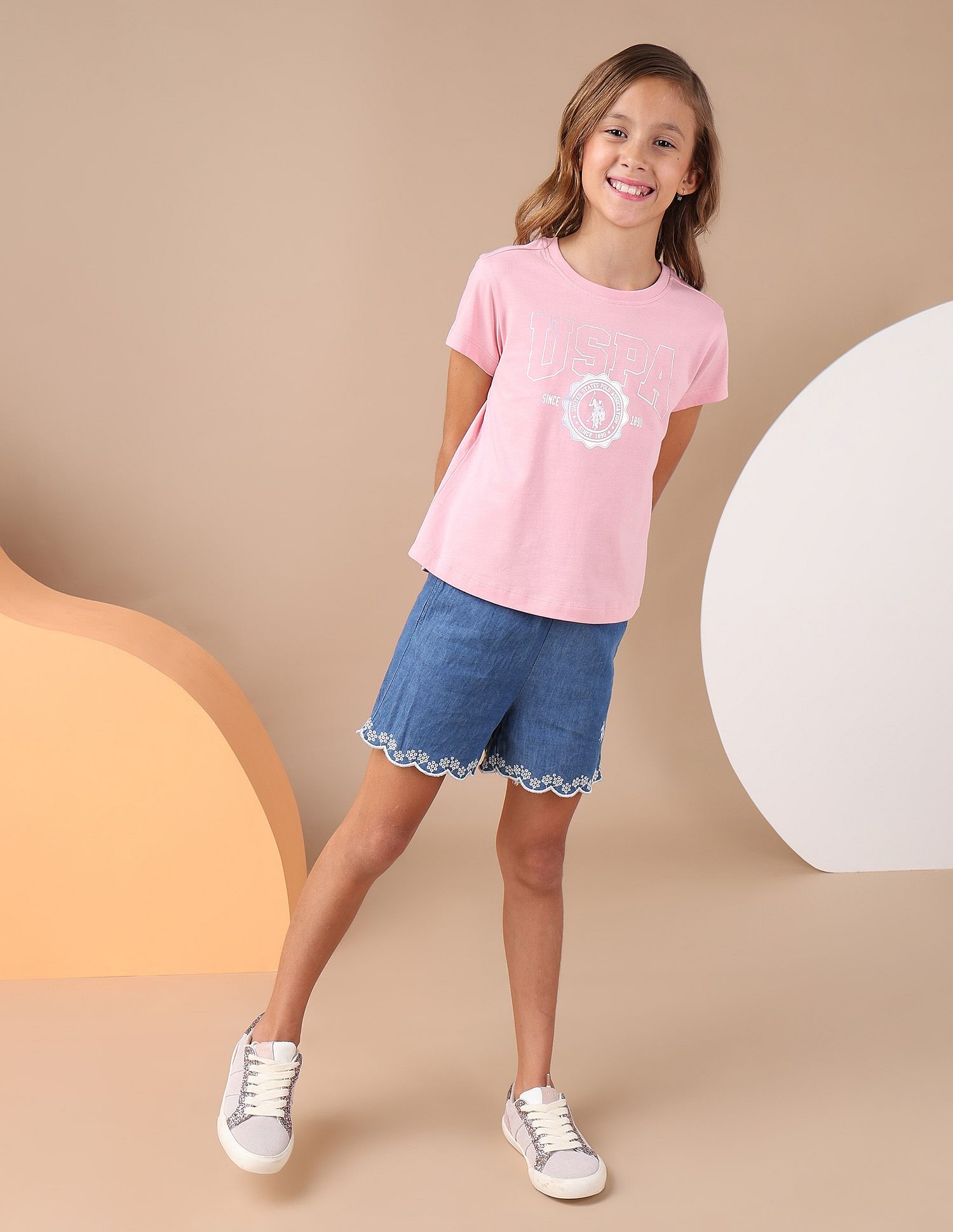 U.S. Polo Assn. Kids Girls Foil Print Relaxed Fit T-Shirt