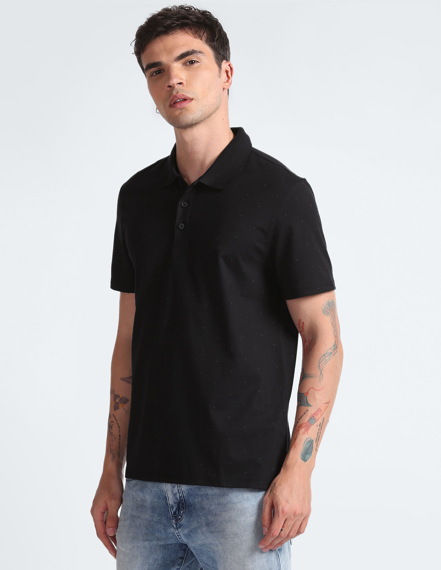 Calvin Klein Geometric Print Knitted Polo Shirt