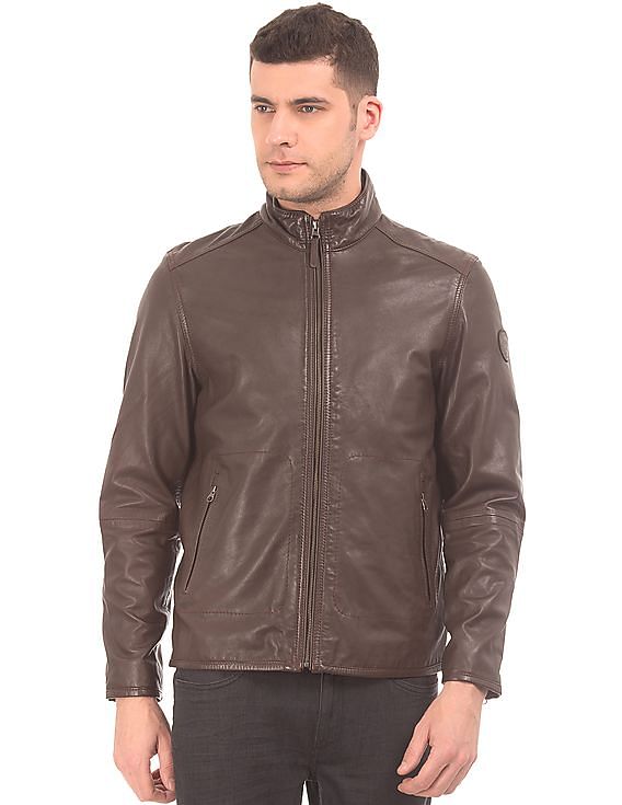 Buy U.S. Polo Assn. Brown Leather High Neck Jacket for Men's Online @ Tata  CLiQ