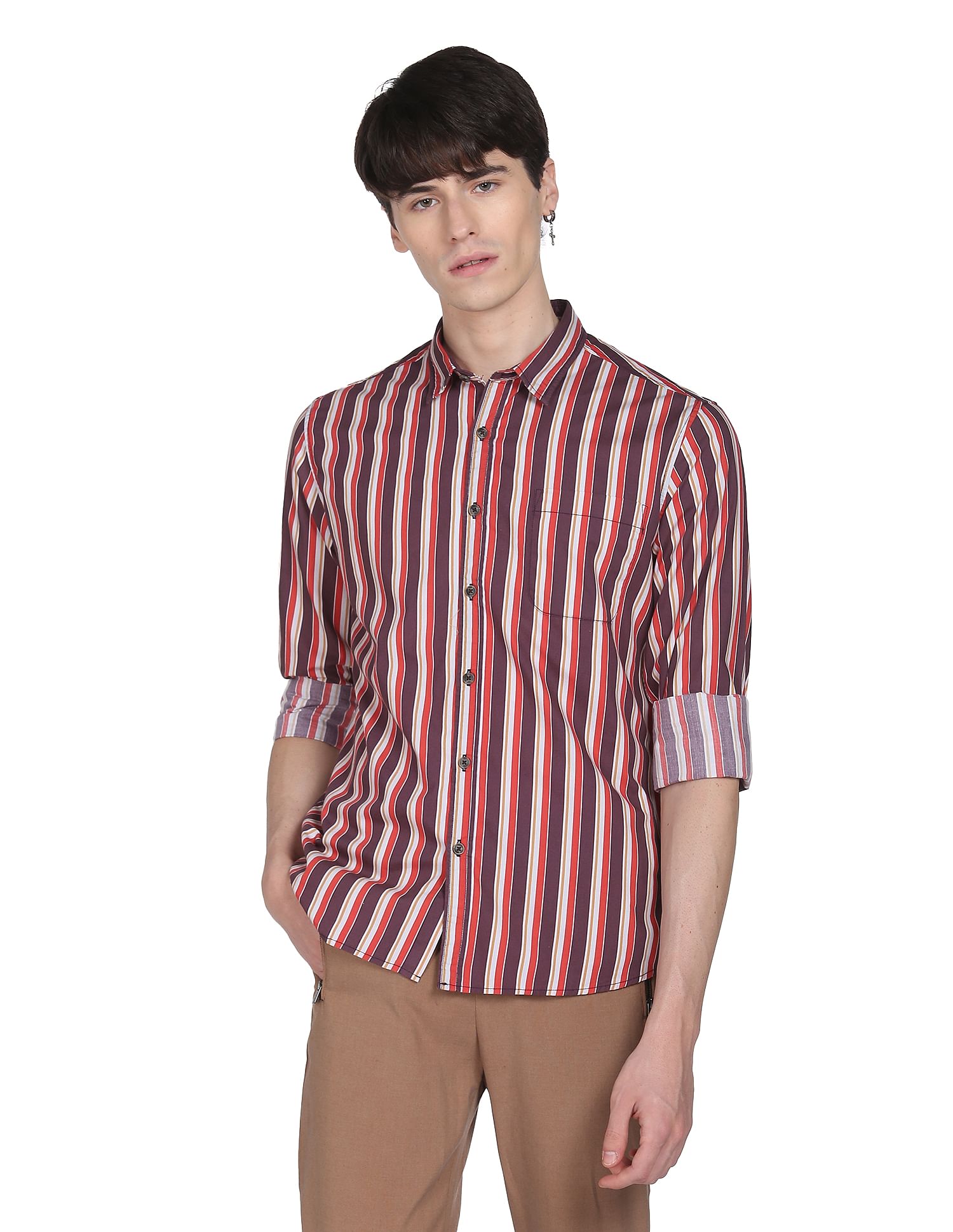 Flying Machine Vertical Stripe Cotton Shirt