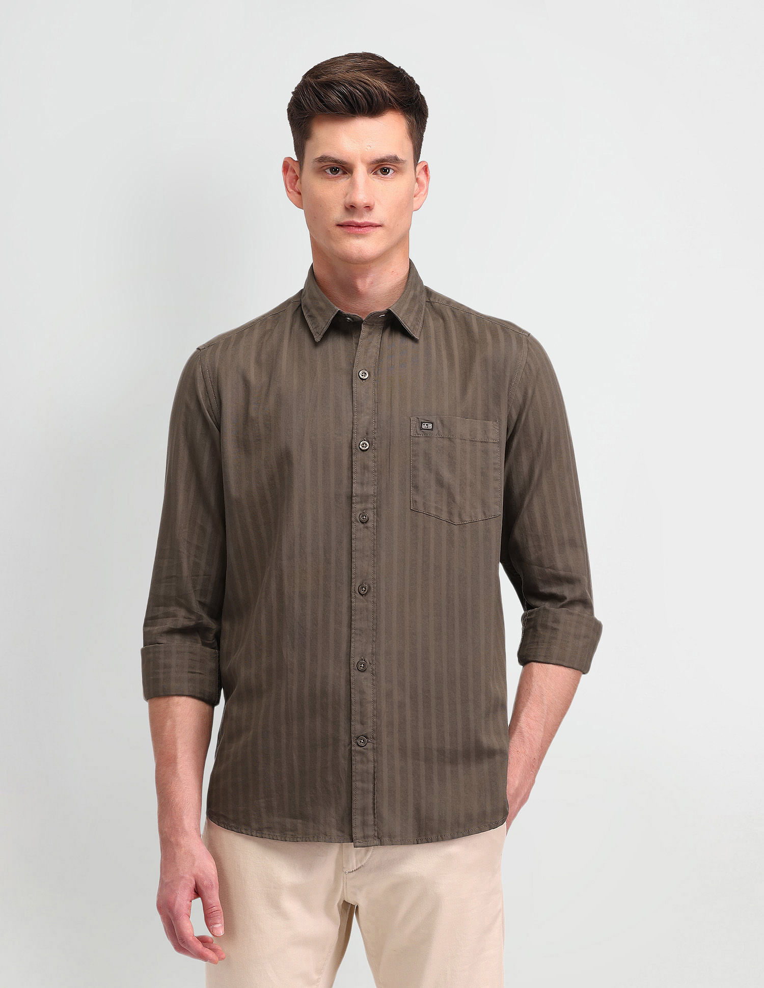 Arrow Sport Slim Fit Vertical Striped Shirt