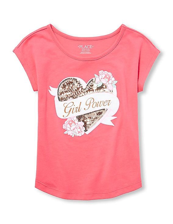The Childrens Place Girls Short Sleeve Printed Tie Front Top 