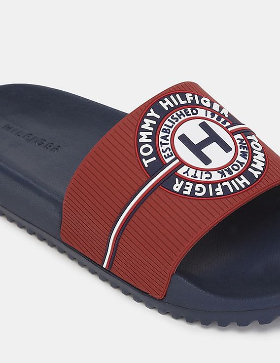 Buy Tommy Hilfiger Men Red And Navy Logo Rowdy Pool Slides NNNOW