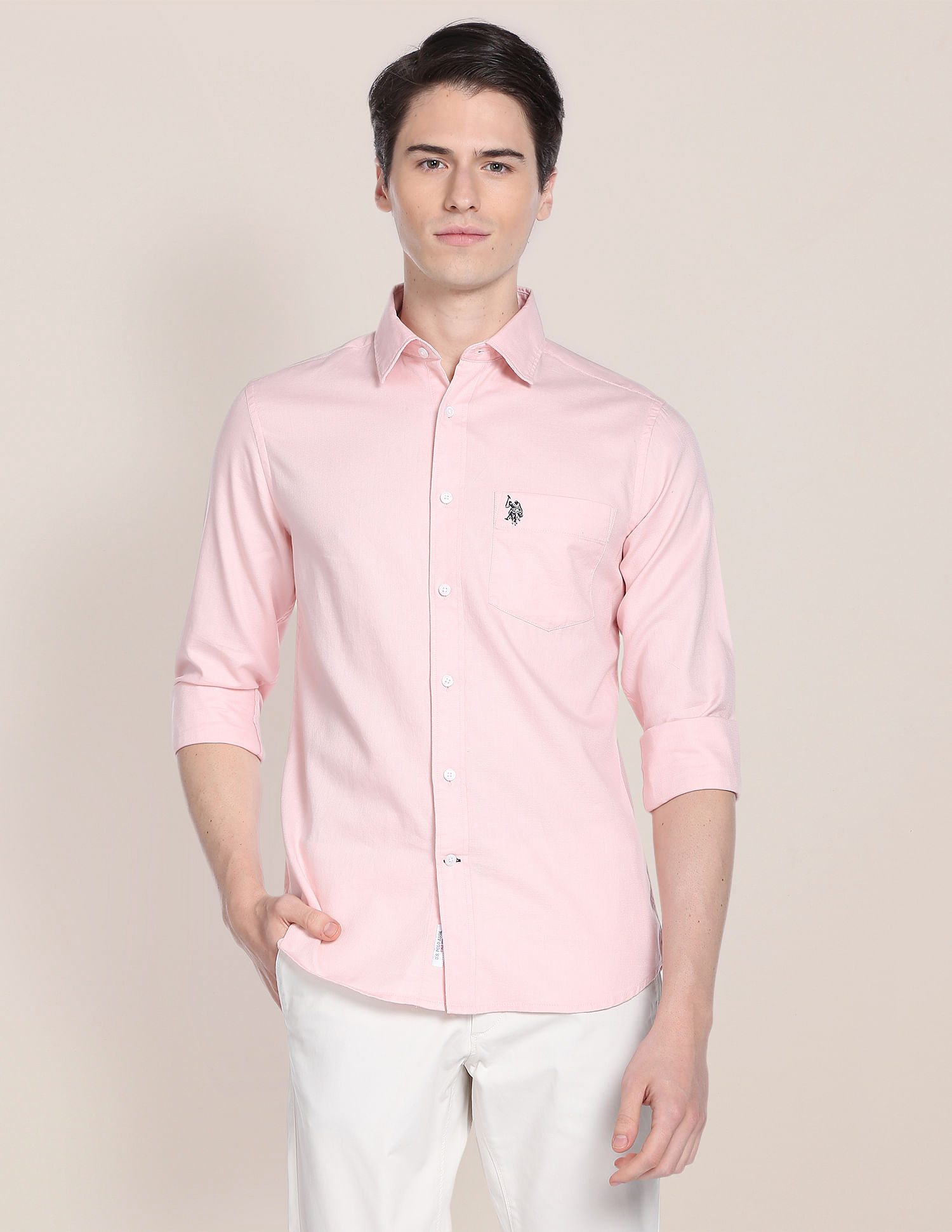 U.S. Polo Assn. Birdseye Dobby Textured Solid Shirt