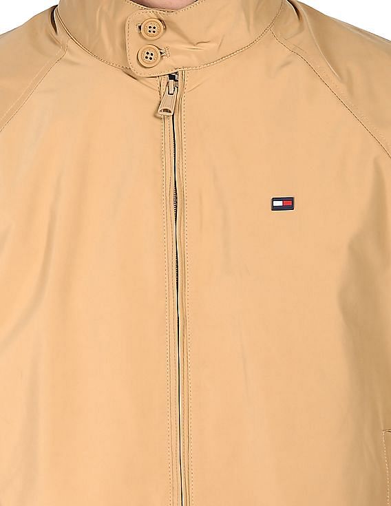 Tommy Hilfiger Men Khaki Stand Collar Solid Bomber Jacket