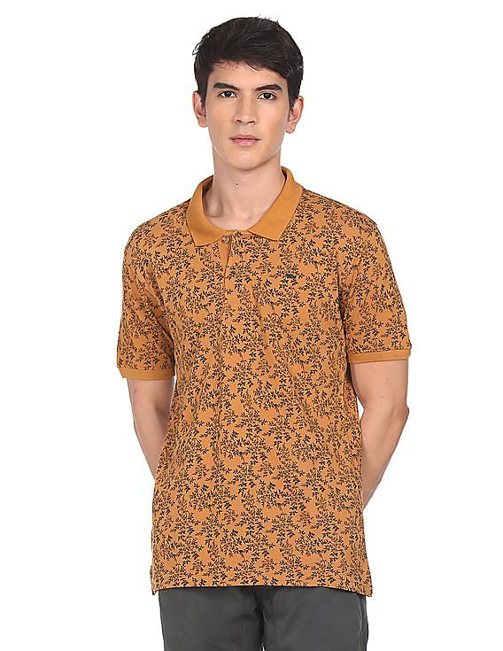 Flying Machine Floral Print Cotton Polo Shirt