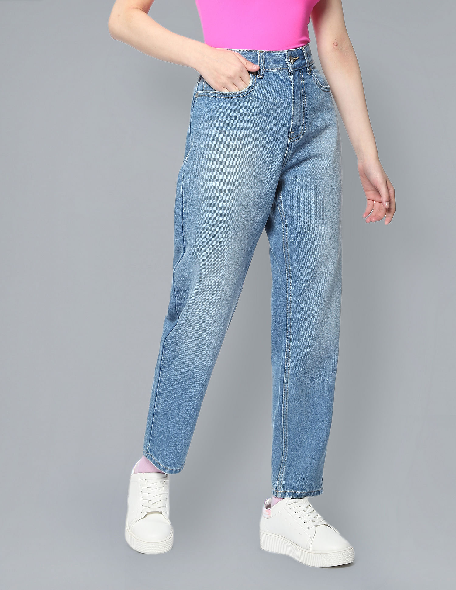 Buy Flying Machine Women High Rise Straight Fit Wash Jeans 