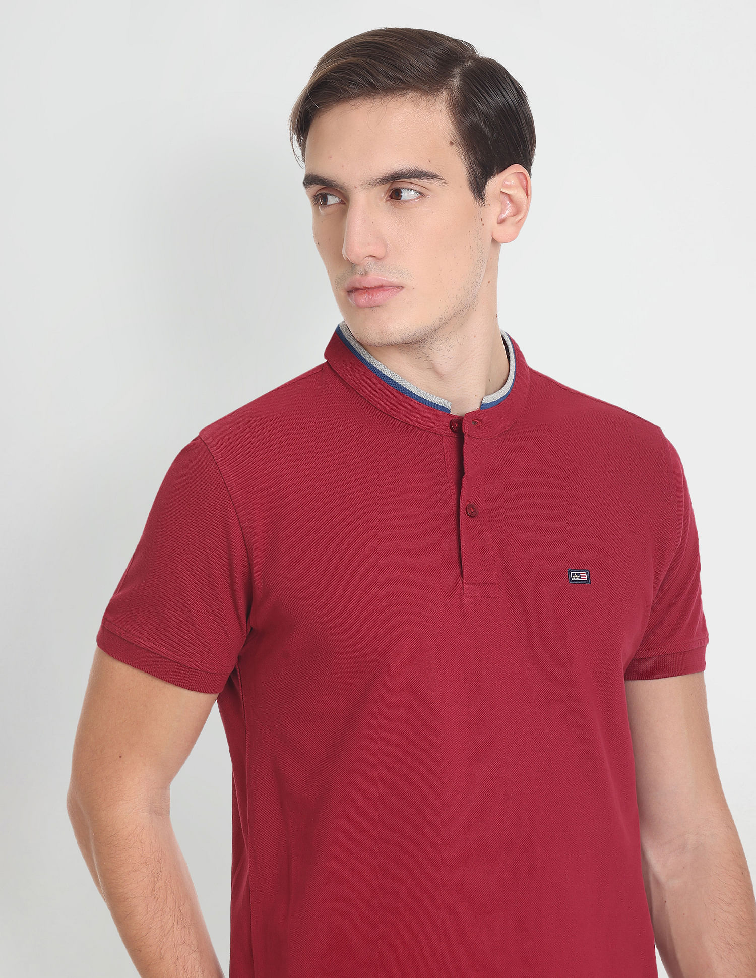 Buy Arrow Sports Mandarin Collar Solid Pique Polo Shirt - NNNOW