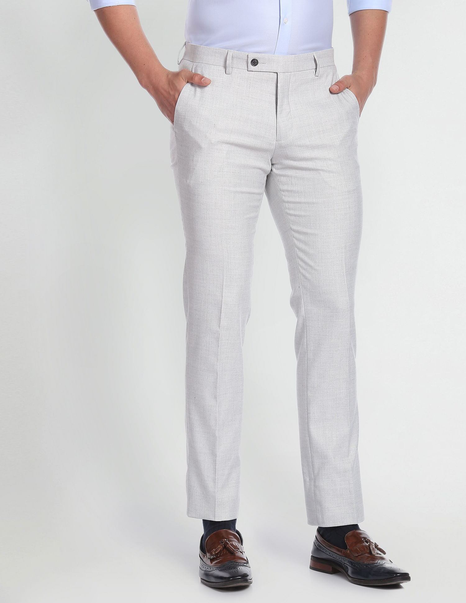 Arrow Grey Regular Fit Trousers