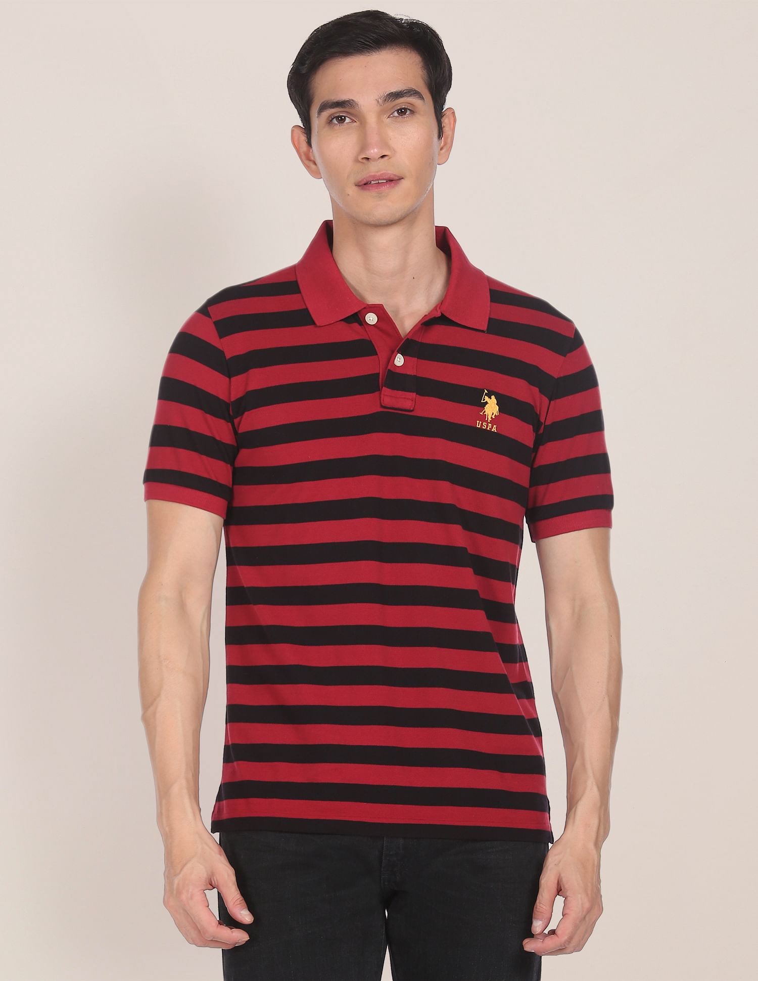 U.S. Polo Assn. Ribbed Collar Striped Polo Shirt
