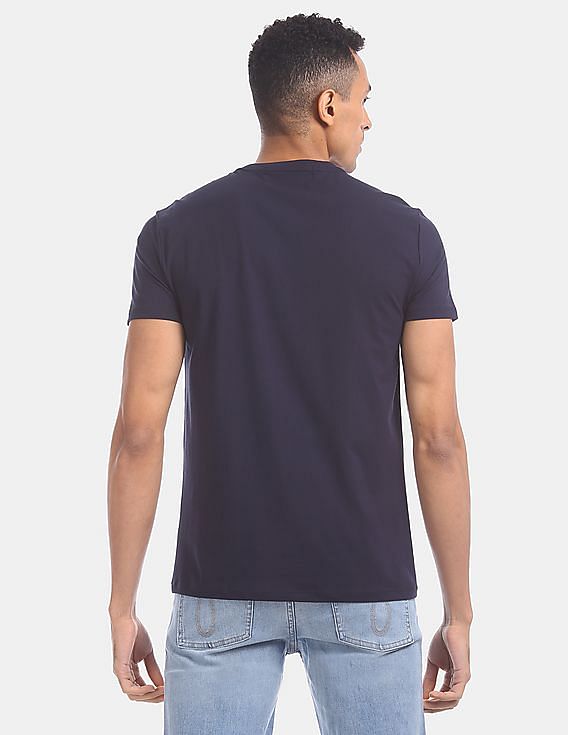 Buy Calvin Klein Men Navy Shiny Chest Logo Crew Neck Cotton