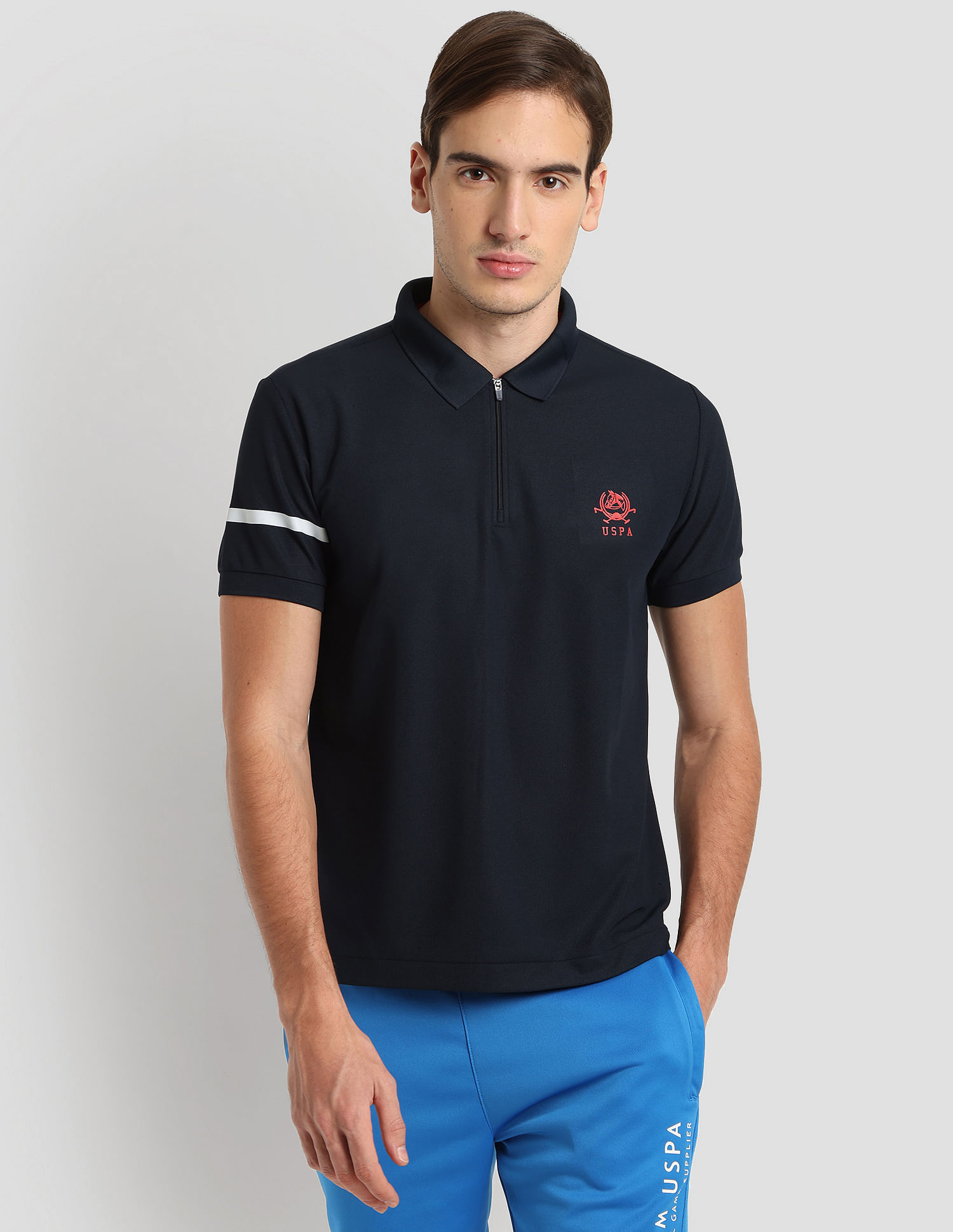 U.S. Polo Assn. Polyester Zipper Sport Polo Shirt