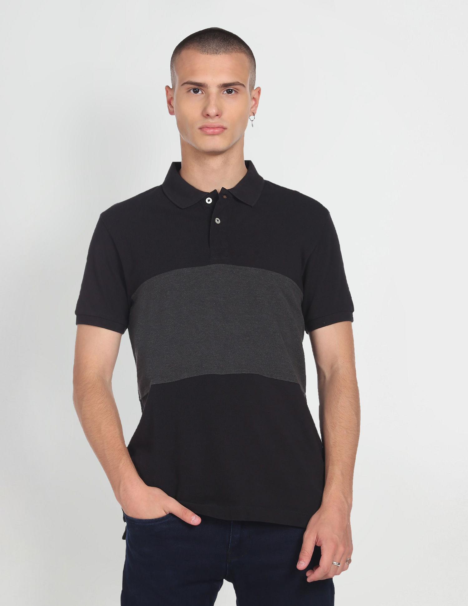 Flying Machine Colour Block Pique Cotton Polo Shirt