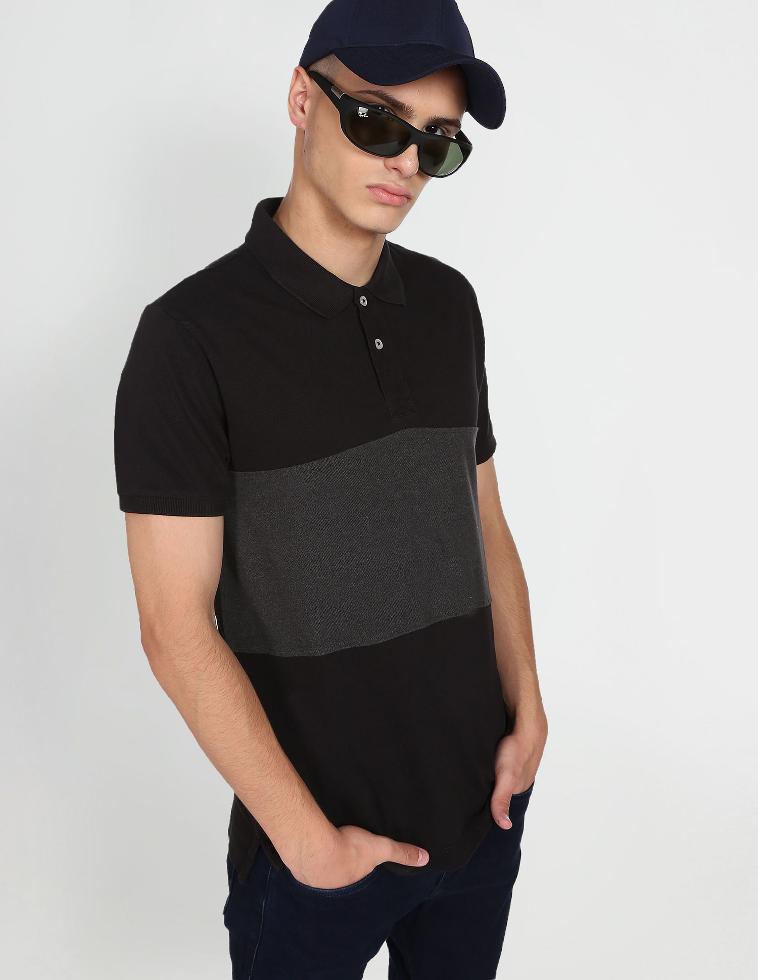 Flying Machine Colour Block Pique Cotton Polo Shirt