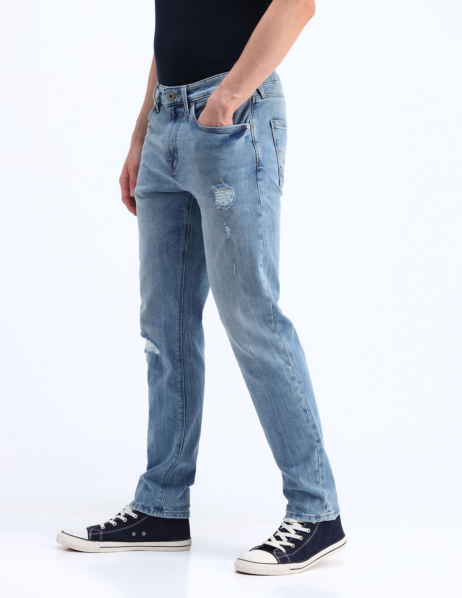 Flying Machine Slash Slim Tapered Fit Jeans