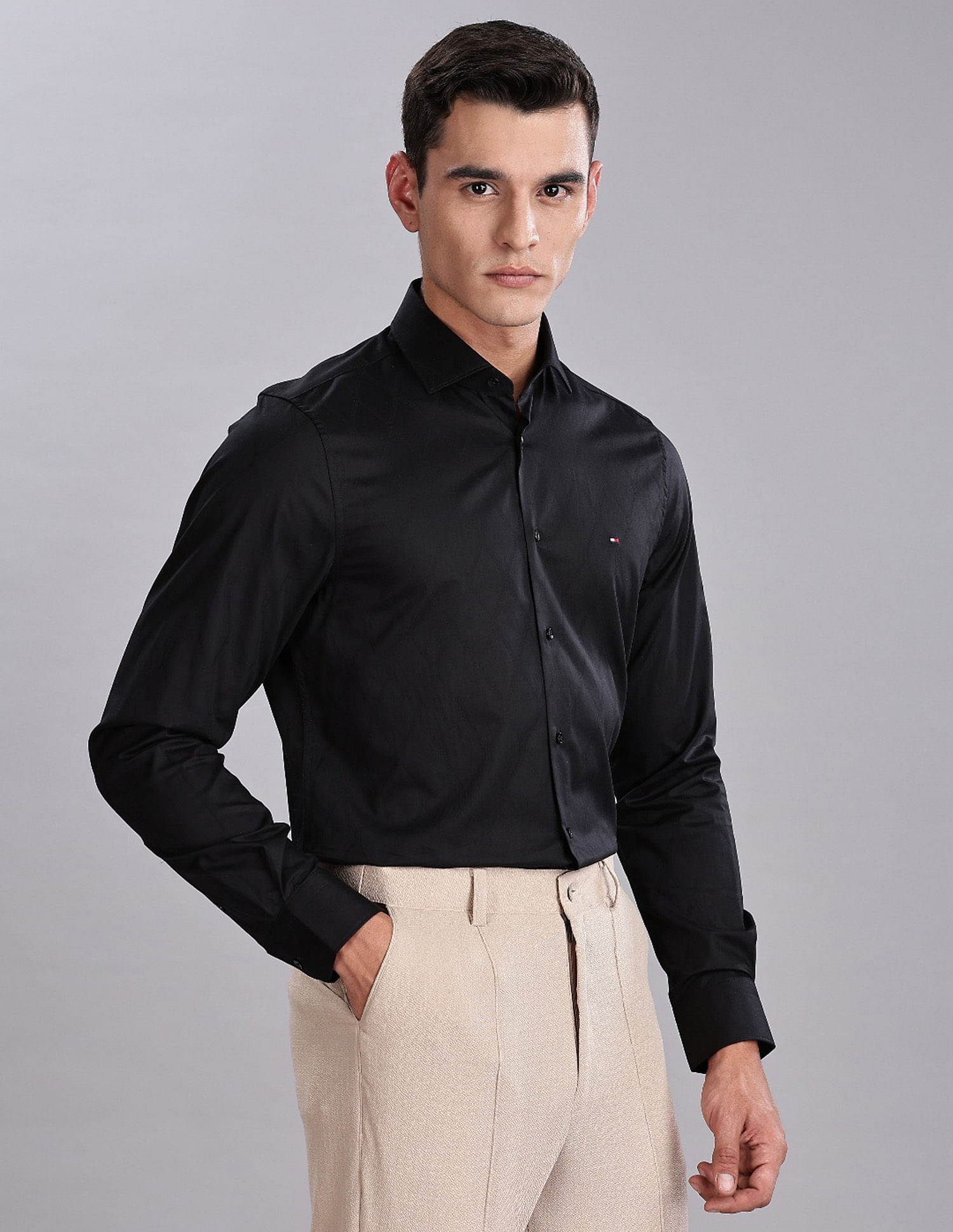 Tommy Hilfiger Self-Design Regular Fit Plain Woven Shirt