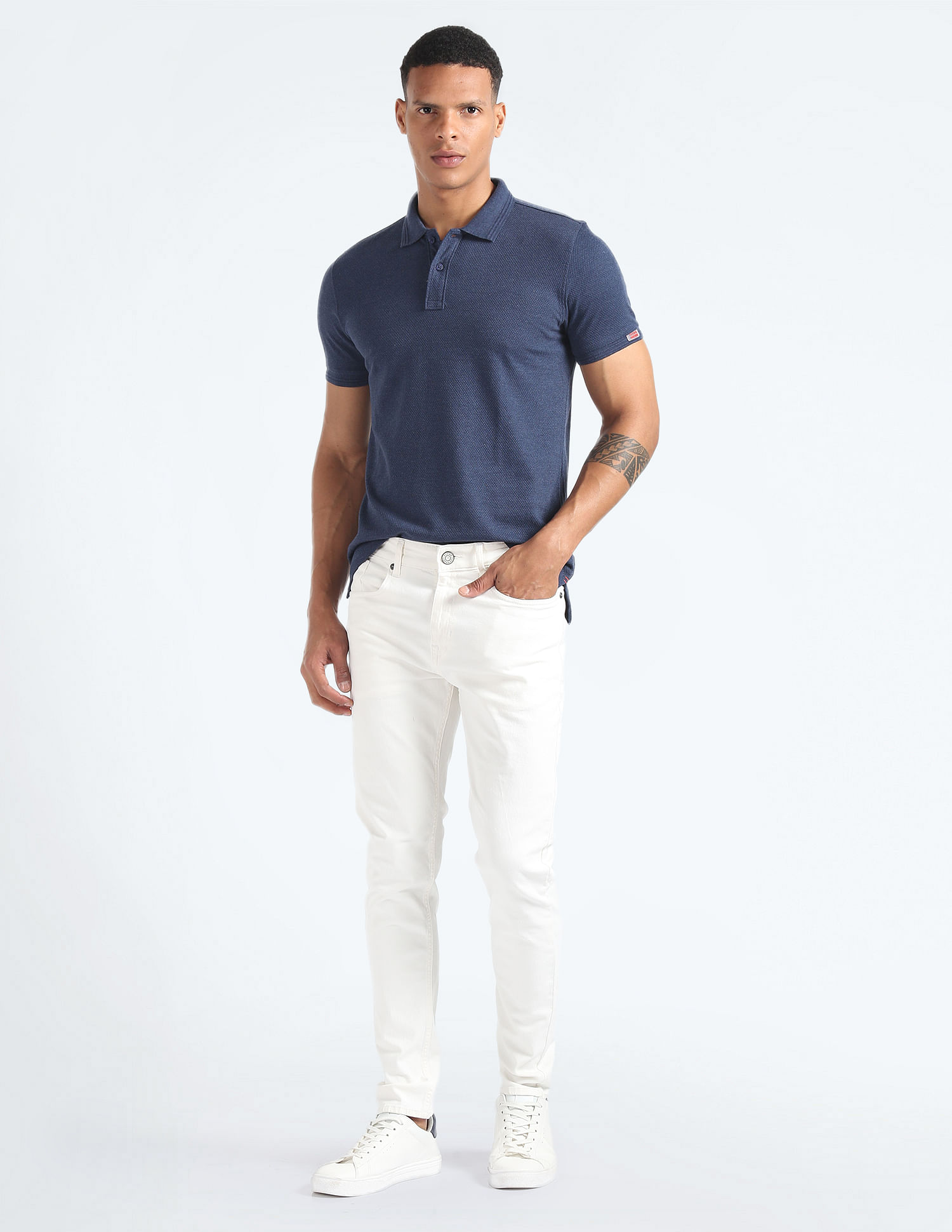 Flying Machine Pattern Knit Short Sleeve Polo Shirt