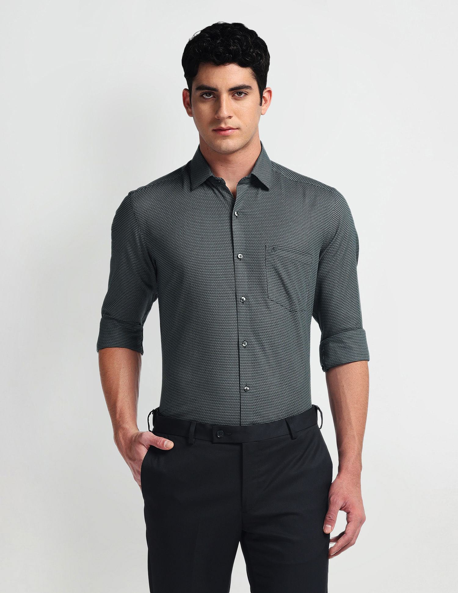 Arrow Self Design Manhattan Slim Fit Shirt