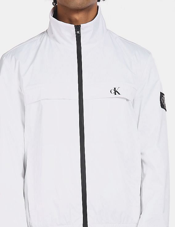 Calvin Klein Men White Zip Up Harrington Jacket