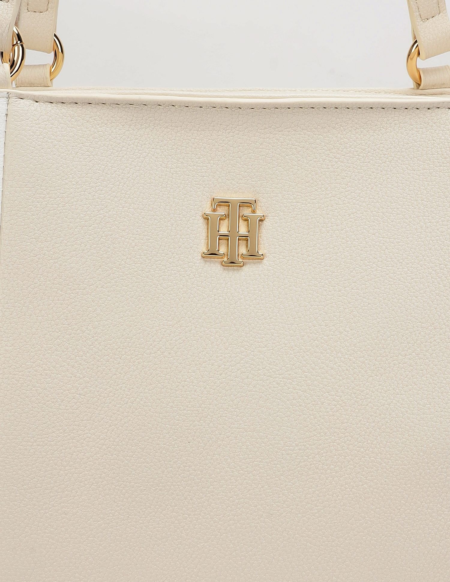 Tommy Hilfiger Striped Beige Pu Tote Bag