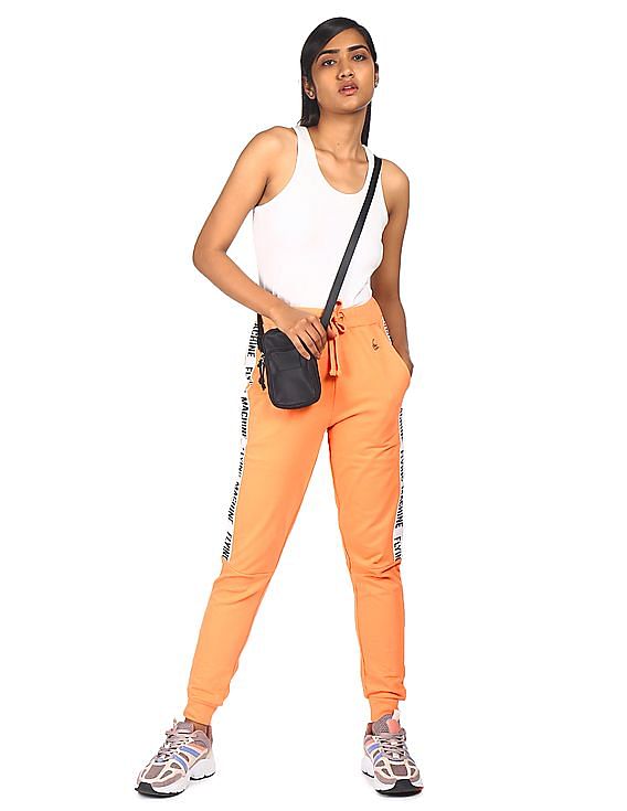 Buy Flying Machine Women Women Orange Drawstring Waist Brand Tape Track  Pants  NNNOWcom
