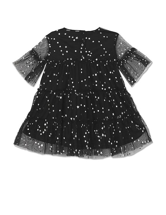 U.S. Polo Assn. Kids Bell Sleeve Printed Tiered Dress