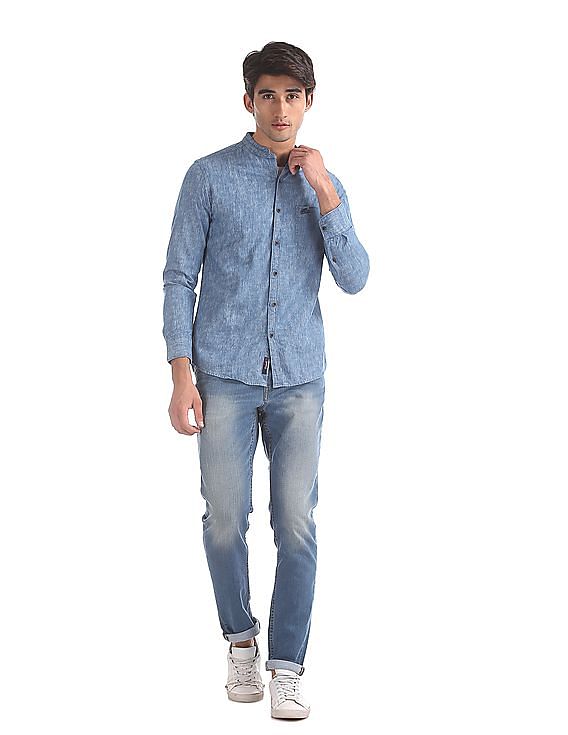 U.S. Polo Assn. Denim Co. Heathered Mandarin Collar Shirt