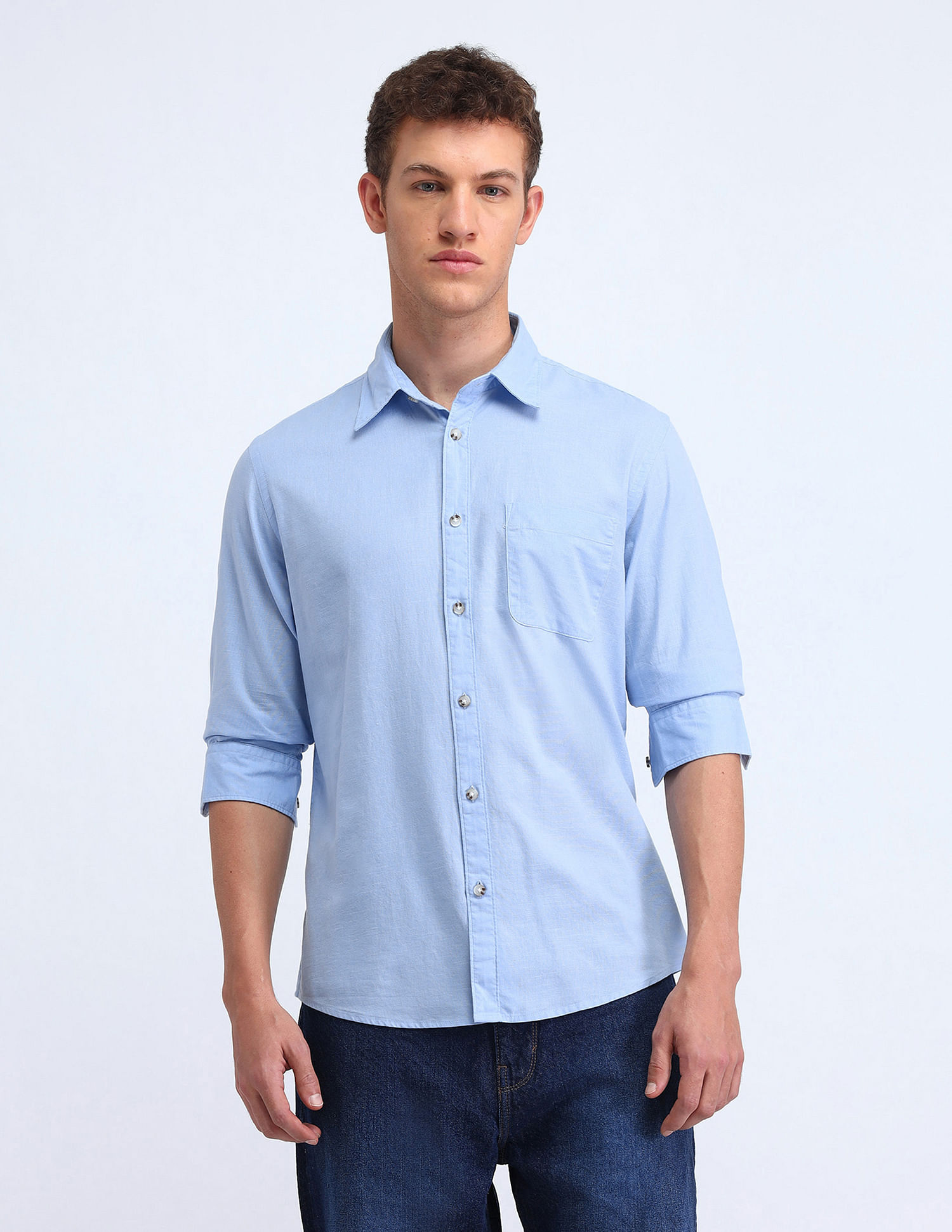 Flying Machine Slim Fit Solid Cotton Shirt