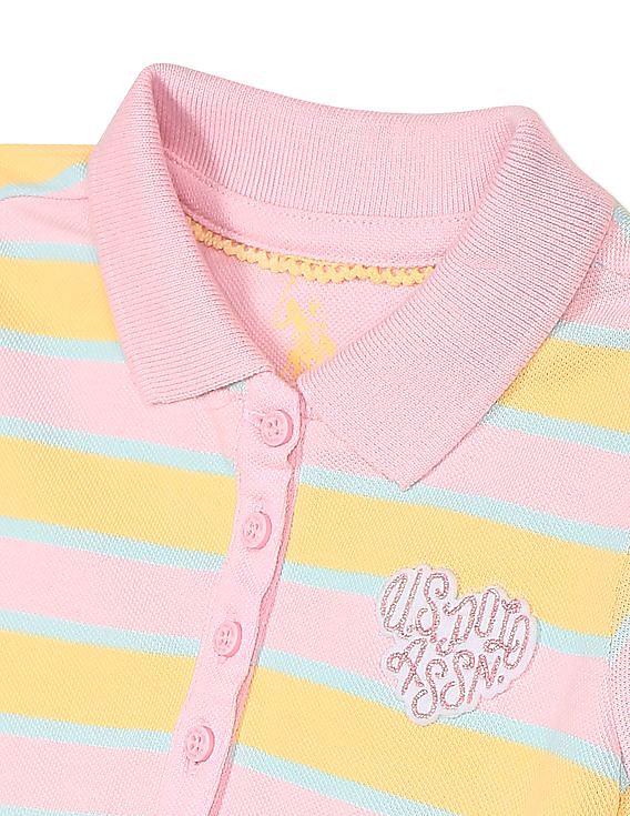 U.S. Polo Assn. Kids Girls Flared Hem Striped Polo Shirt