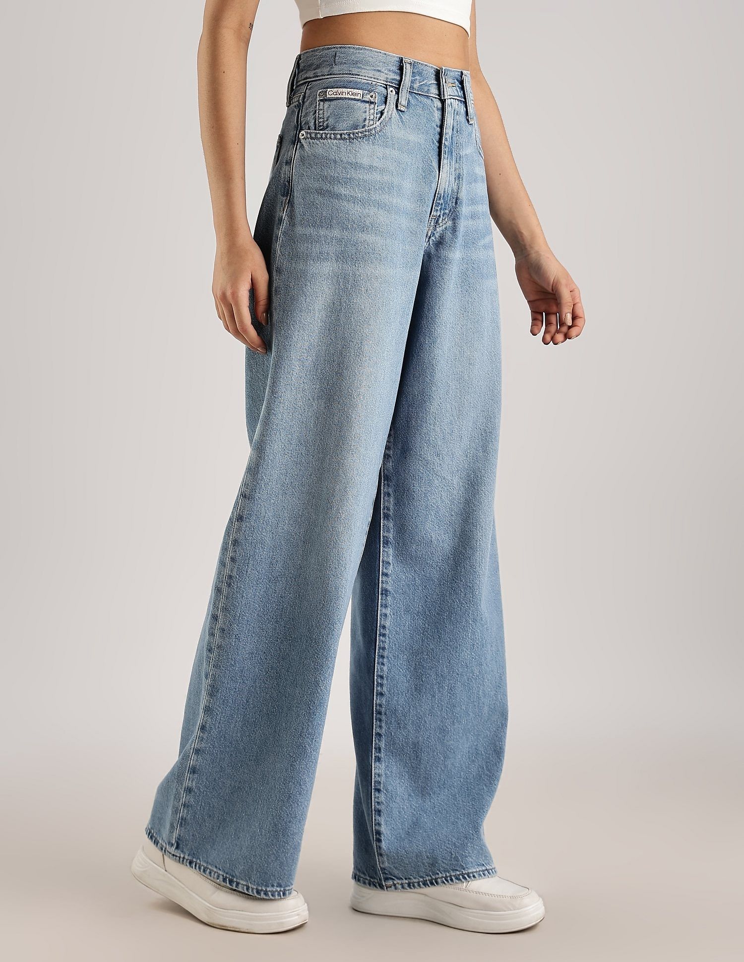 Calvin Klein Light-Wash Wide Leg-Fit High Rise Jeans